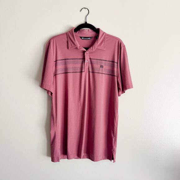 Travis Mathew Pink Red Striped Red River Polo - Medium - Picture 9 of 10